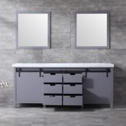 Lexora Marsyas 80" Dark Grey Double Vanity, White Carrara Marble Top, White Square Sinks And 30" Mirrors 22 Lexora Marsyas 80" Dark Grey Double Vanity, White Carrara Marble Top, White Square Sinks And 30" Mirrors -Home And Outdoor LM342280DBBSM30 3