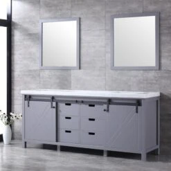 Lexora Marsyas 80" Dark Grey Double Vanity, White Carrara Marble Top, White Square Sinks And 30" Mirrors 23 Lexora Marsyas 80" Dark Grey Double Vanity, White Carrara Marble Top, White Square Sinks And 30" Mirrors -Home And Outdoor LM342280DBBSM30 4