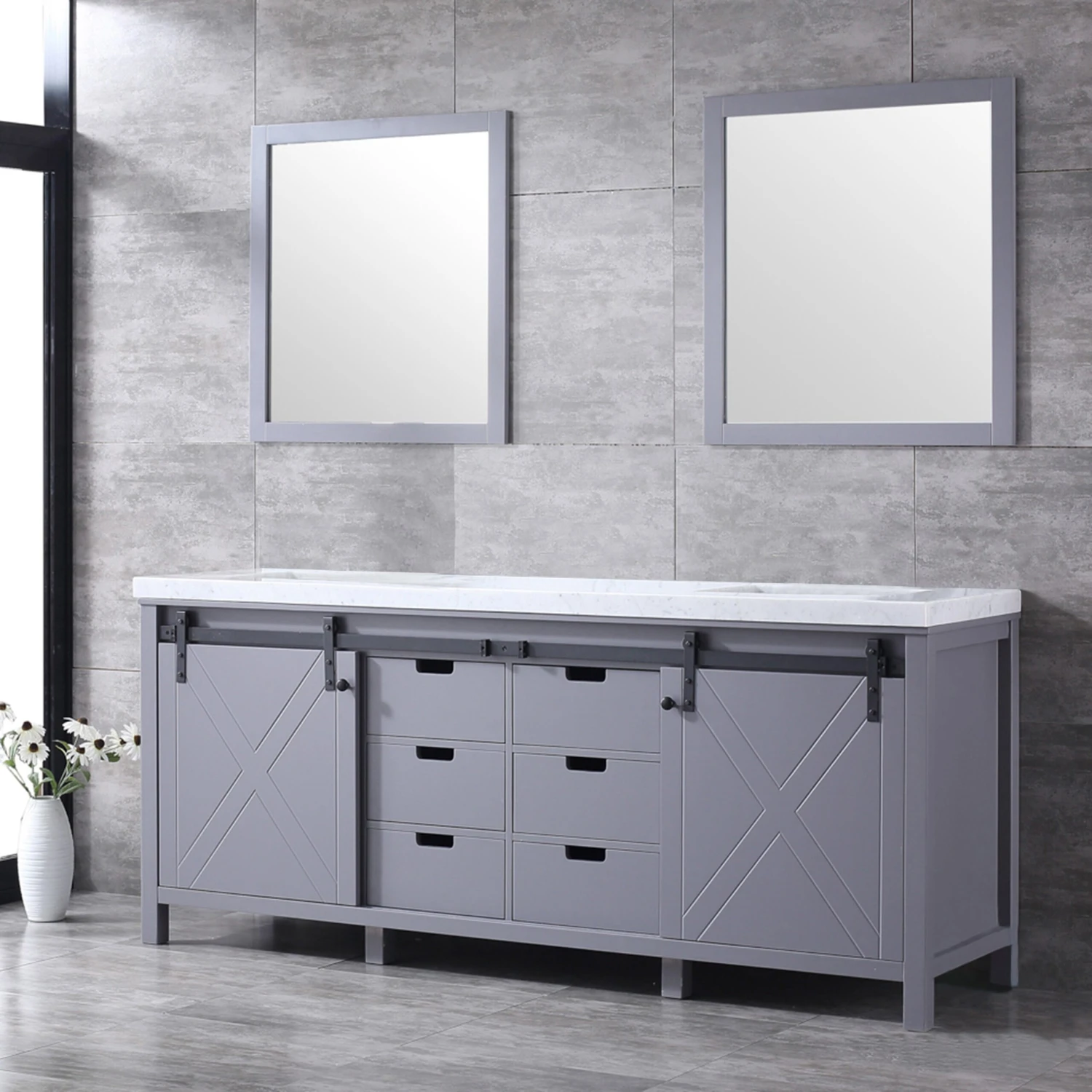 Lexora Marsyas 80" Dark Grey Double Vanity, White Carrara Marble Top, White Square Sinks And 30" Mirrors 8 Lexora Marsyas 80" Dark Grey Double Vanity, White Carrara Marble Top, White Square Sinks And 30" Mirrors - Image 6