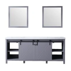 Lexora Marsyas 80" Dark Grey Double Vanity, White Carrara Marble Top, White Square Sinks And 30" Mirrors 26 Lexora Marsyas 80" Dark Grey Double Vanity, White Carrara Marble Top, White Square Sinks And 30" Mirrors -Home And Outdoor LM342280DBBSM30 8
