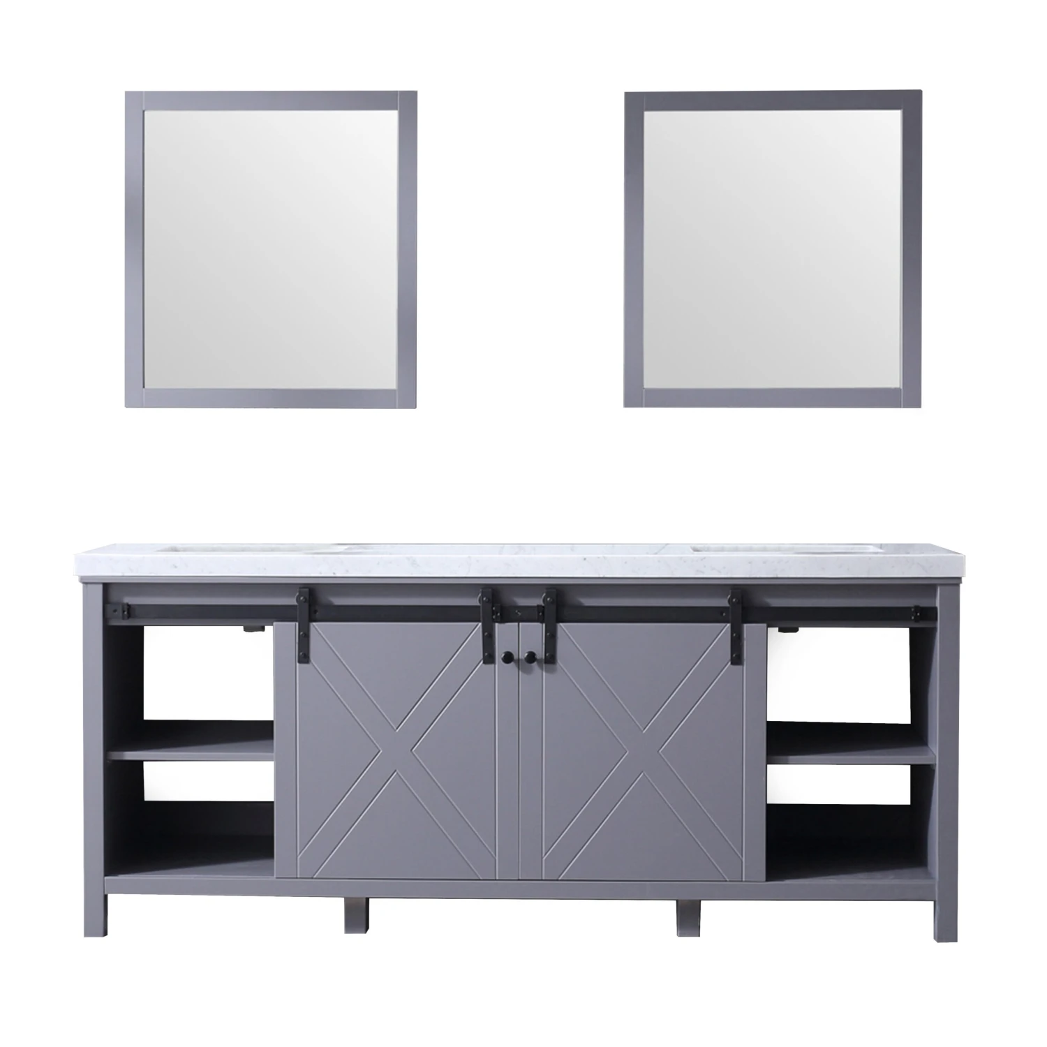 Lexora Marsyas 80" Dark Grey Double Vanity, White Carrara Marble Top, White Square Sinks And 30" Mirrors 10 Lexora Marsyas 80" Dark Grey Double Vanity, White Carrara Marble Top, White Square Sinks And 30" Mirrors - Image 8
