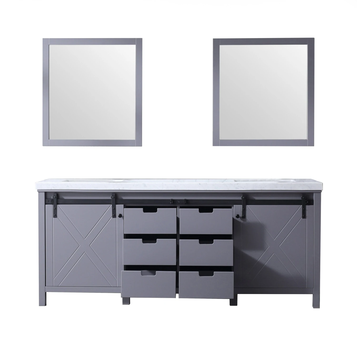 Lexora Marsyas 80" Dark Grey Double Vanity, White Carrara Marble Top, White Square Sinks And 30" Mirrors 11 Lexora Marsyas 80" Dark Grey Double Vanity, White Carrara Marble Top, White Square Sinks And 30" Mirrors - Image 9