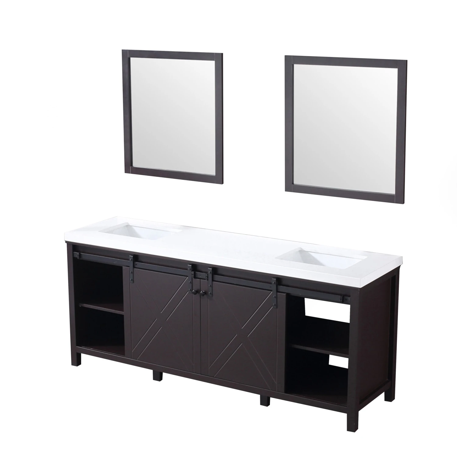 Lexora Marsyas 80" Brown Double Vanity, White Quartz Top, White Square Sinks And 30" Mirrors 13 Lexora Marsyas 80" Brown Double Vanity, White Quartz Top, White Square Sinks And 30" Mirrors - Image 11