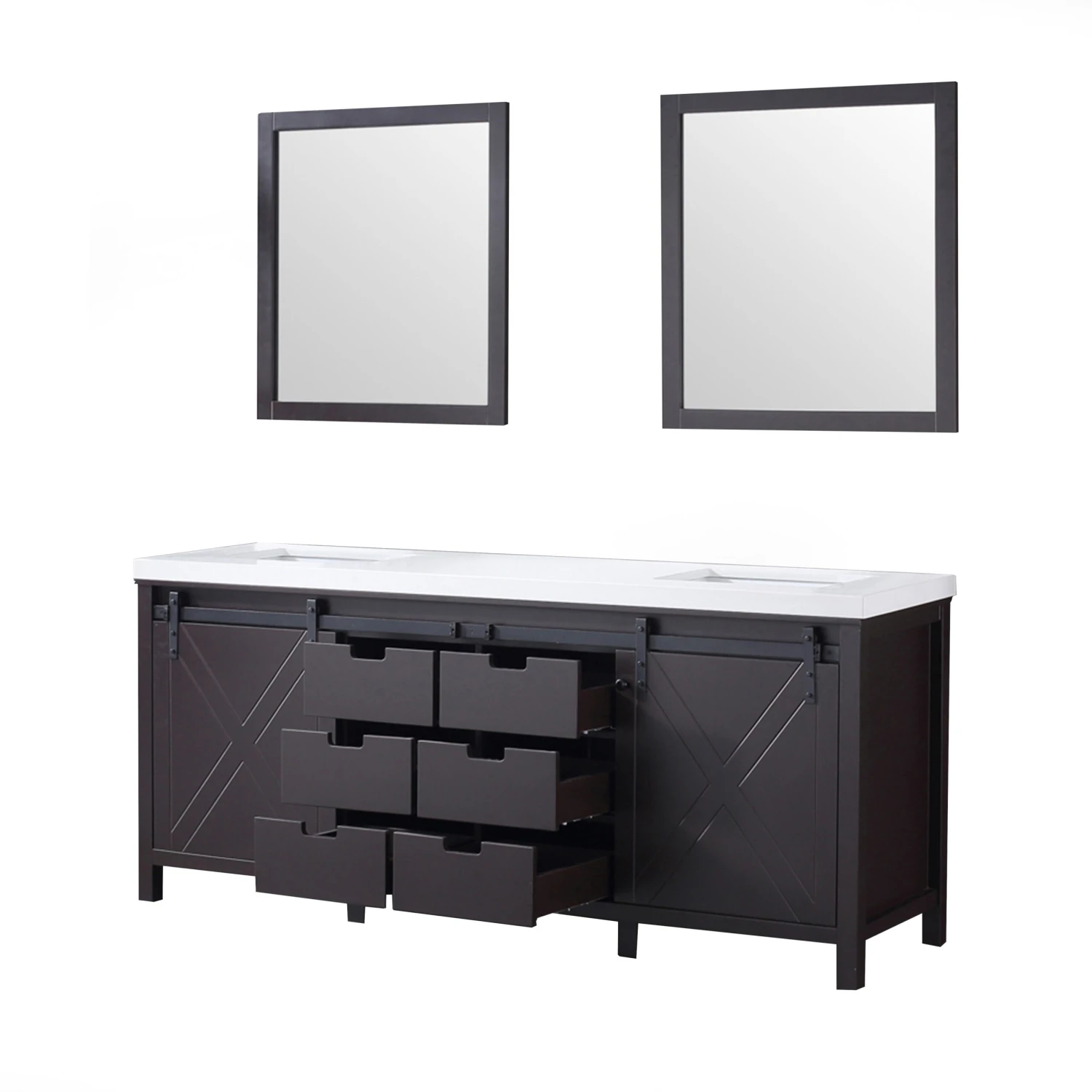 Lexora Marsyas 80" Brown Double Vanity, White Quartz Top, White Square Sinks And 30" Mirrors 15 Lexora Marsyas 80" Brown Double Vanity, White Quartz Top, White Square Sinks And 30" Mirrors - Image 13