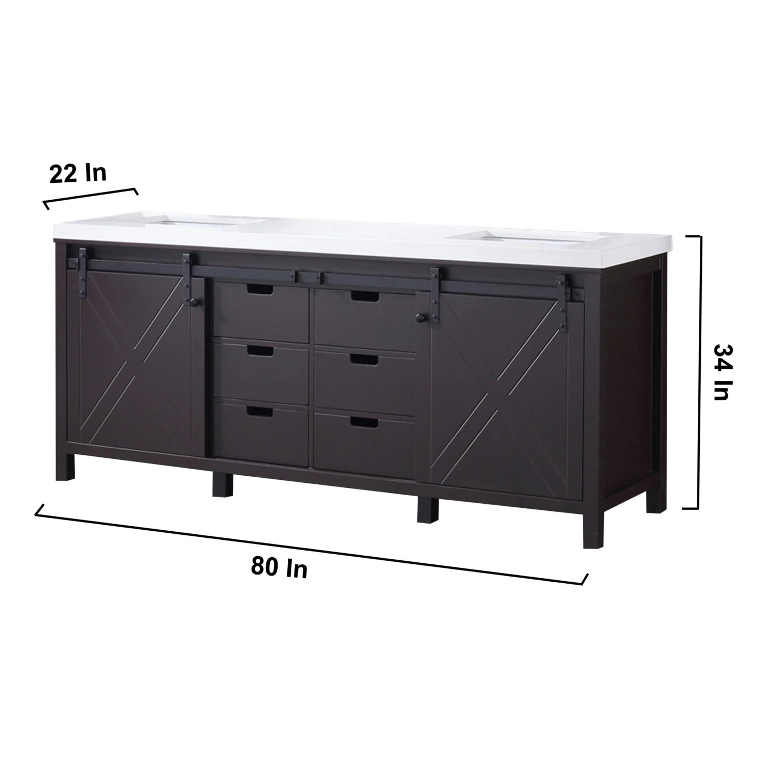 Lexora Marsyas 80" Brown Double Vanity, White Quartz Top, White Square Sinks And 30" Mirrors 17 Lexora Marsyas 80" Brown Double Vanity, White Quartz Top, White Square Sinks And 30" Mirrors - Image 15