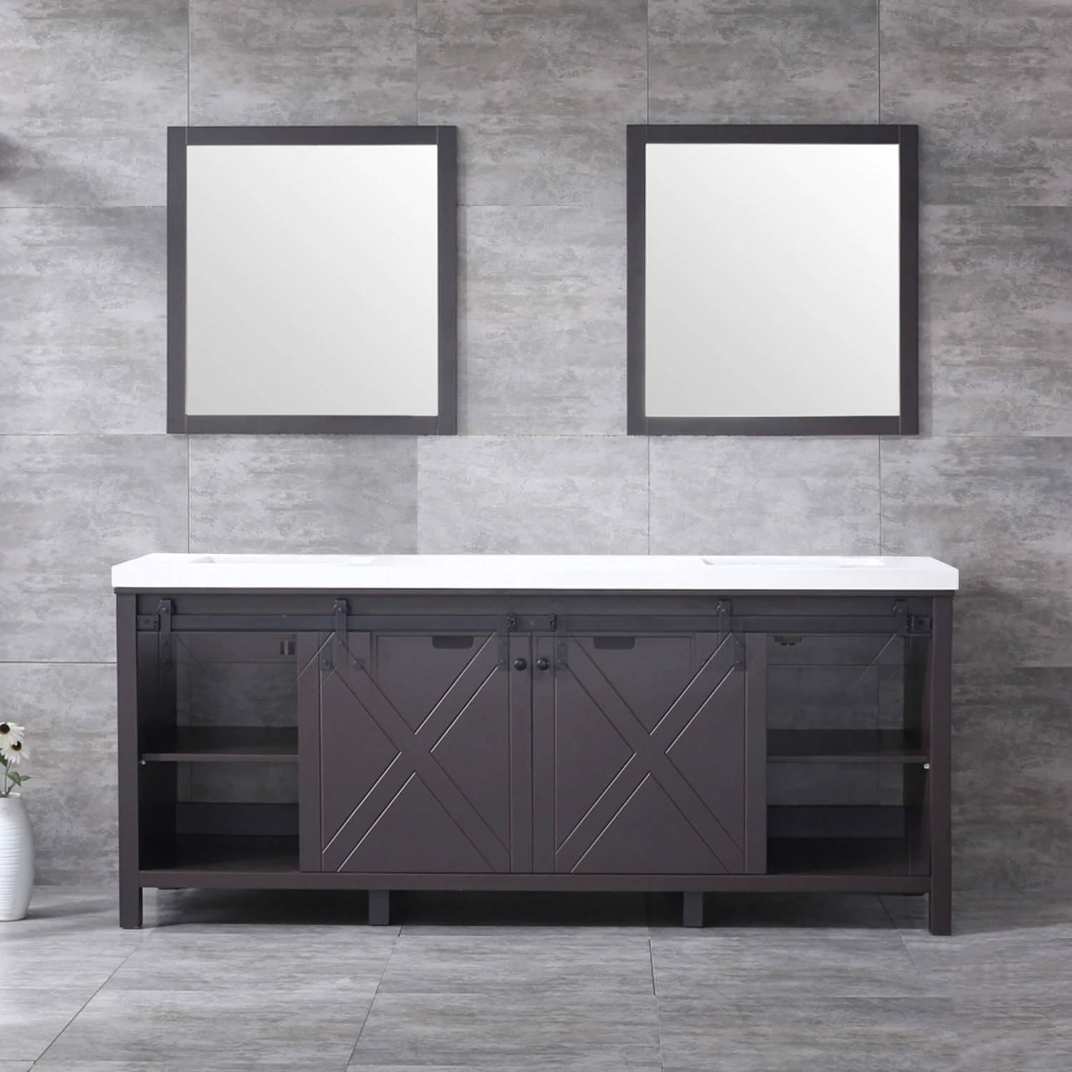 Lexora Marsyas 80" Brown Double Vanity, White Quartz Top, White Square Sinks And 30" Mirrors 5 Lexora Marsyas 80" Brown Double Vanity, White Quartz Top, White Square Sinks And 30" Mirrors - Image 3