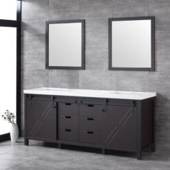 Lexora Marsyas 80" Brown Double Vanity, White Quartz Top, White Square Sinks And 30" Mirrors 21 Lexora Marsyas 80" Brown Double Vanity, White Quartz Top, White Square Sinks And 30" Mirrors -Home And Outdoor LM342280DCCSM30 4