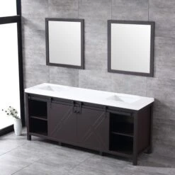 Lexora Marsyas 80" Brown Double Vanity, White Quartz Top, White Square Sinks And 30" Mirrors 22 Lexora Marsyas 80" Brown Double Vanity, White Quartz Top, White Square Sinks And 30" Mirrors -Home And Outdoor LM342280DCCSM30 5