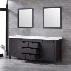 Lexora Marsyas 80" Brown Double Vanity, White Quartz Top, White Square Sinks And 30" Mirrors 23 Lexora Marsyas 80" Brown Double Vanity, White Quartz Top, White Square Sinks And 30" Mirrors -Home And Outdoor LM342280DCCSM30 6