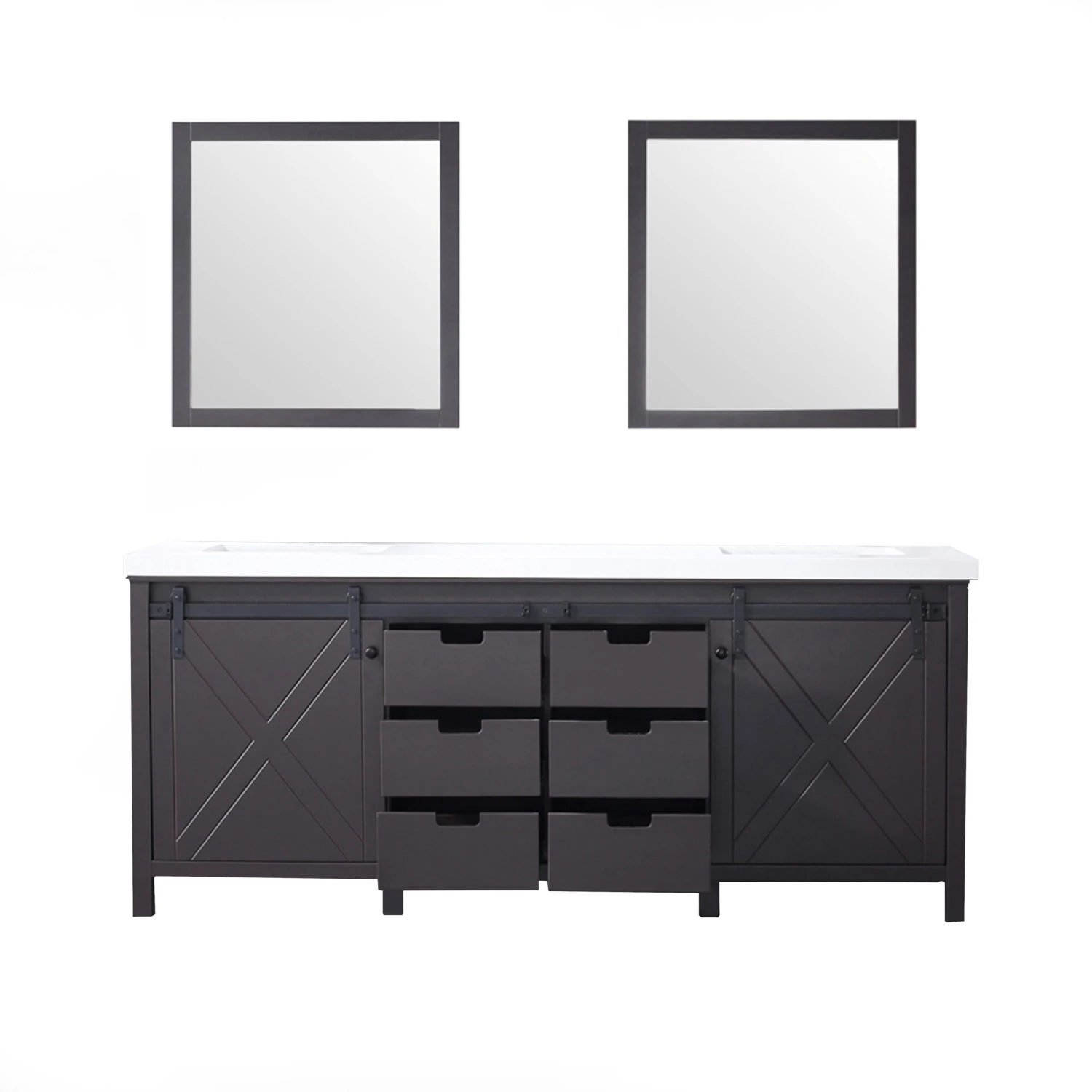 Lexora Marsyas 80" Brown Double Vanity, White Quartz Top, White Square Sinks And 30" Mirrors 10 Lexora Marsyas 80" Brown Double Vanity, White Quartz Top, White Square Sinks And 30" Mirrors - Image 8