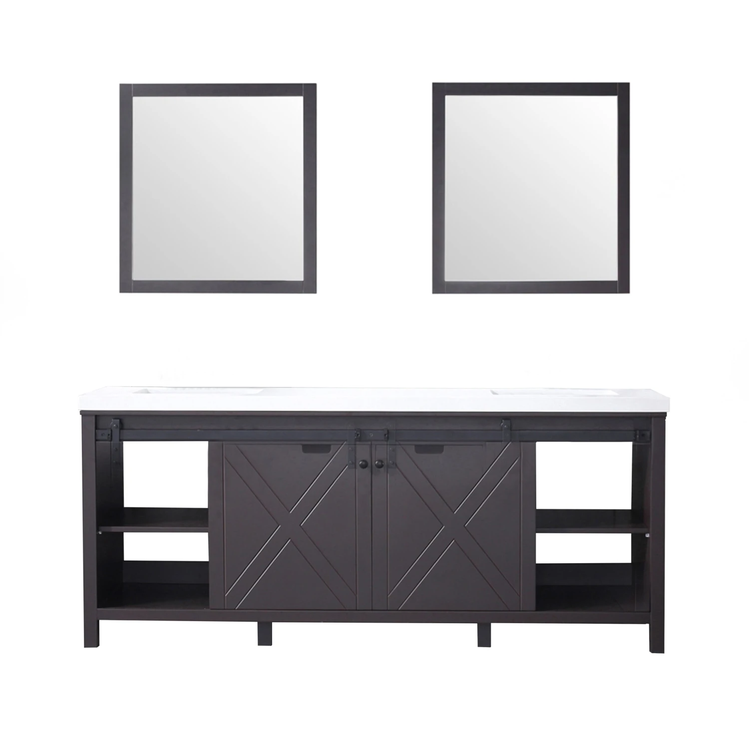 Lexora Marsyas 80" Brown Double Vanity, White Quartz Top, White Square Sinks And 30" Mirrors 11 Lexora Marsyas 80" Brown Double Vanity, White Quartz Top, White Square Sinks And 30" Mirrors - Image 9