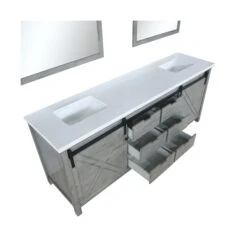 Lexora Marsyas 80" Ash Grey Double Vanity Ash Grey, White Quartz Top, White Square Sinks And 30" Mirrors -Home And Outdoor LM342280DHCSM30 11