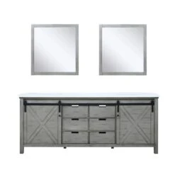 Lexora Marsyas 80" Ash Grey Double Vanity Ash Grey, White Quartz Top, White Square Sinks And 30" Mirrors