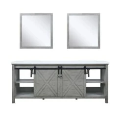Lexora Marsyas 80" Ash Grey Double Vanity Ash Grey, White Quartz Top, White Square Sinks And 30" Mirrors -Home And Outdoor LM342280DHCSM30 5
