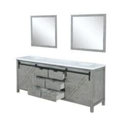 Lexora Marsyas 80" Ash Grey Double Vanity Ash Grey, White Quartz Top, White Square Sinks And 30" Mirrors -Home And Outdoor LM342280DHCSM30 8