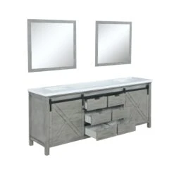 Lexora Marsyas 80" Ash Grey Double Vanity Ash Grey, White Quartz Top, White Square Sinks And 30" Mirrors -Home And Outdoor LM342280DHCSM30 9
