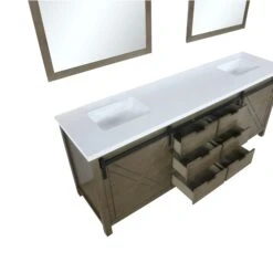 Lexora Marsyas 80" Rustic Brown Double Vanity, White Quartz Top, White Square Sinks And 30" Mirrors -Home And Outdoor LM342280DKCSM30 11