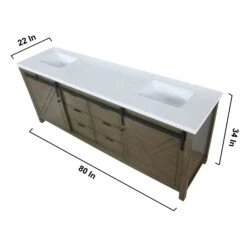 Lexora Marsyas 80" Rustic Brown Double Vanity, White Quartz Top, White Square Sinks And 30" Mirrors -Home And Outdoor LM342280DKCSM30 12