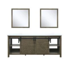 Lexora Marsyas 80" Rustic Brown Double Vanity, White Quartz Top, White Square Sinks And 30" Mirrors -Home And Outdoor LM342280DKCSM30 5