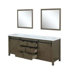 Lexora Marsyas 80" Rustic Brown Double Vanity, White Quartz Top, White Square Sinks And 30" Mirrors -Home And Outdoor LM342280DKCSM30 6