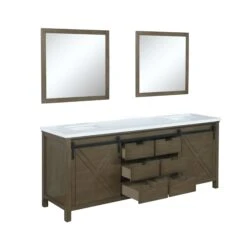 Lexora Marsyas 80" Rustic Brown Double Vanity, White Quartz Top, White Square Sinks And 30" Mirrors -Home And Outdoor LM342280DKCSM30 7