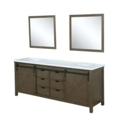 Lexora Marsyas 80" Rustic Brown Double Vanity, White Quartz Top, White Square Sinks And 30" Mirrors -Home And Outdoor LM342280DKCSM30 8