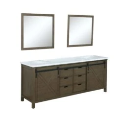 Lexora Marsyas 80" Rustic Brown Double Vanity, White Quartz Top, White Square Sinks And 30" Mirrors -Home And Outdoor LM342280DKCSM30 9