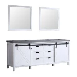 Lexora Marsyas 84" White Double Vanity, Grey Quartz Top, White Square Sinks And 34" Mirrors 27 Lexora Marsyas 84" White Double Vanity, Grey Quartz Top, White Square Sinks And 34" Mirrors -Home And Outdoor LM342284DAASM34 10