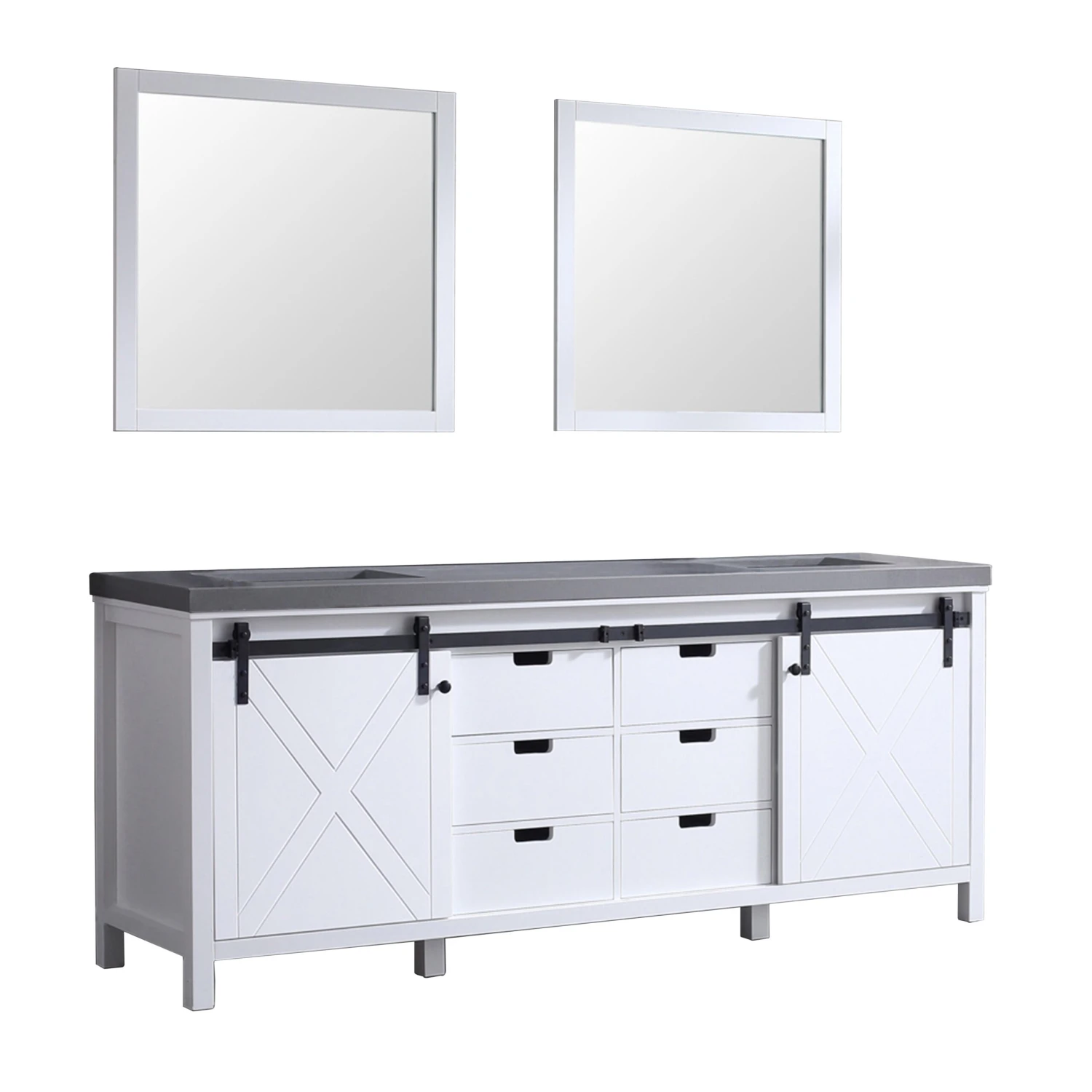 Lexora Marsyas 84" White Double Vanity, Grey Quartz Top, White Square Sinks And 34" Mirrors 12 Lexora Marsyas 84" White Double Vanity, Grey Quartz Top, White Square Sinks And 34" Mirrors - Image 10