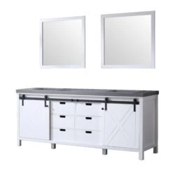Lexora Marsyas 84" White Double Vanity, Grey Quartz Top, White Square Sinks And 34" Mirrors 28 Lexora Marsyas 84" White Double Vanity, Grey Quartz Top, White Square Sinks And 34" Mirrors -Home And Outdoor LM342284DAASM34 11