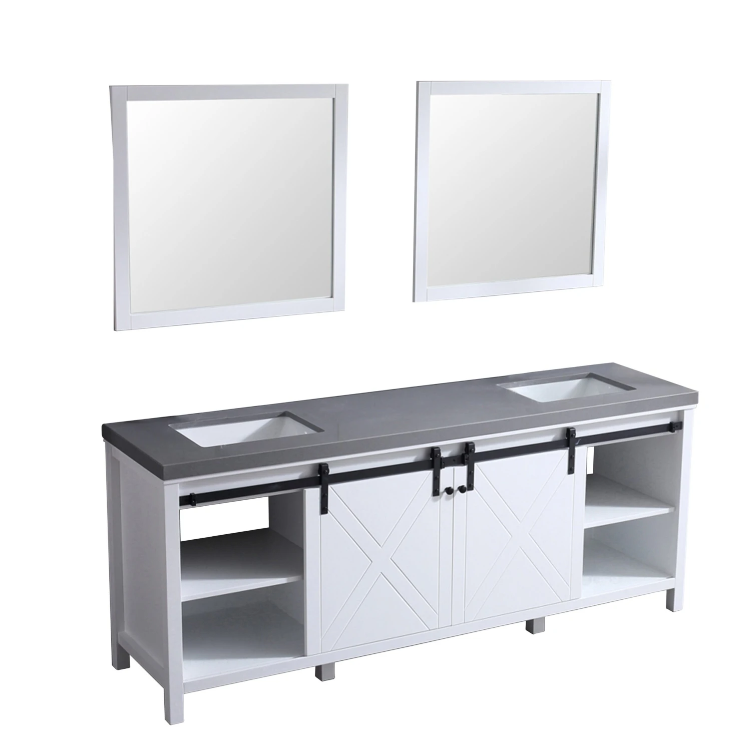 Lexora Marsyas 84" White Double Vanity, Grey Quartz Top, White Square Sinks And 34" Mirrors 14 Lexora Marsyas 84" White Double Vanity, Grey Quartz Top, White Square Sinks And 34" Mirrors - Image 12