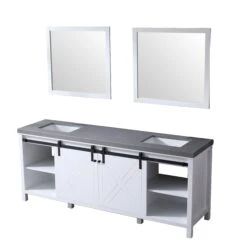 Lexora Marsyas 84" White Double Vanity, Grey Quartz Top, White Square Sinks And 34" Mirrors 30 Lexora Marsyas 84" White Double Vanity, Grey Quartz Top, White Square Sinks And 34" Mirrors -Home And Outdoor LM342284DAASM34 13