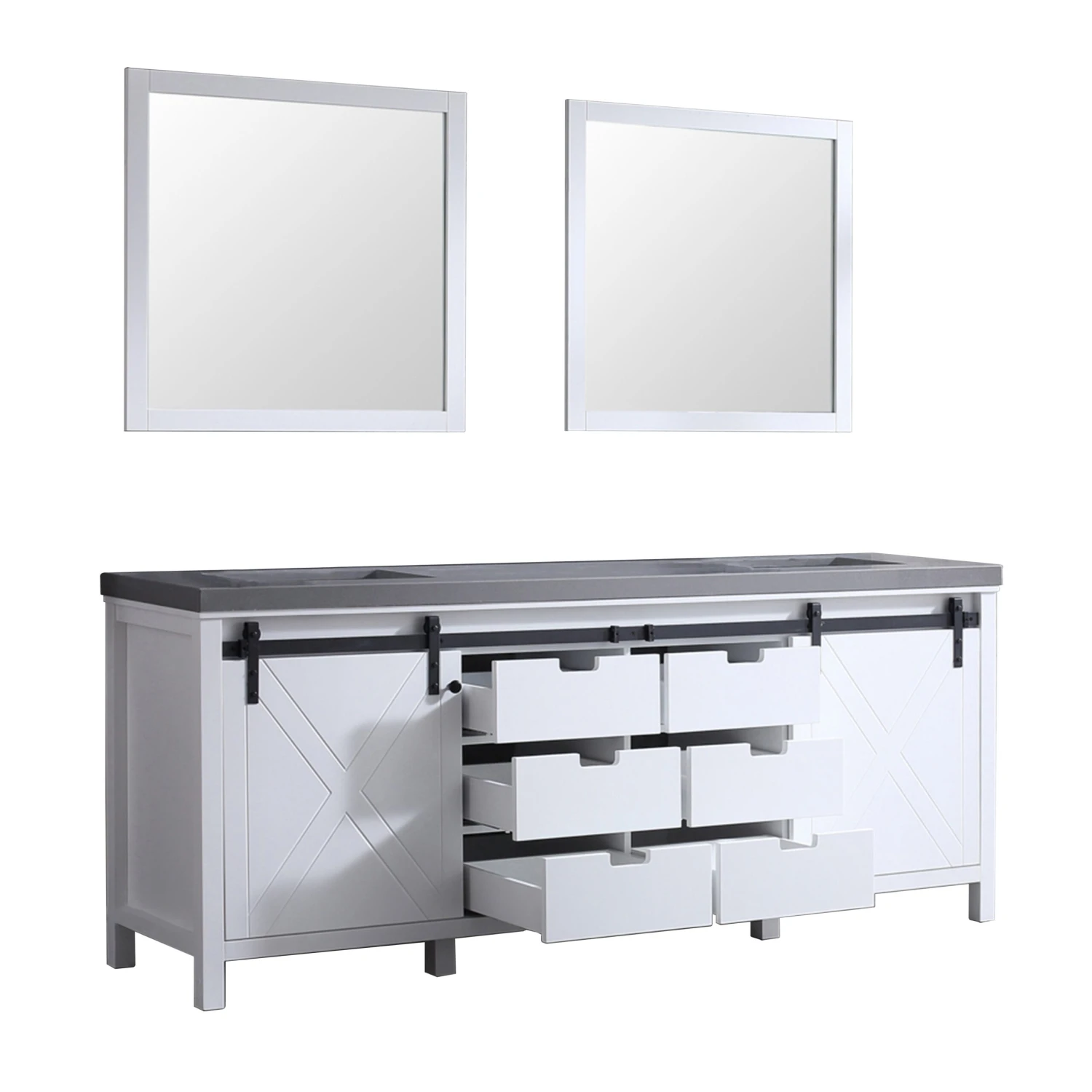 Lexora Marsyas 84" White Double Vanity, Grey Quartz Top, White Square Sinks And 34" Mirrors 16 Lexora Marsyas 84" White Double Vanity, Grey Quartz Top, White Square Sinks And 34" Mirrors - Image 14