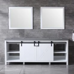 Lexora Marsyas 84" White Double Vanity, Grey Quartz Top, White Square Sinks And 34" Mirrors 20 Lexora Marsyas 84" White Double Vanity, Grey Quartz Top, White Square Sinks And 34" Mirrors -Home And Outdoor LM342284DAASM34 2