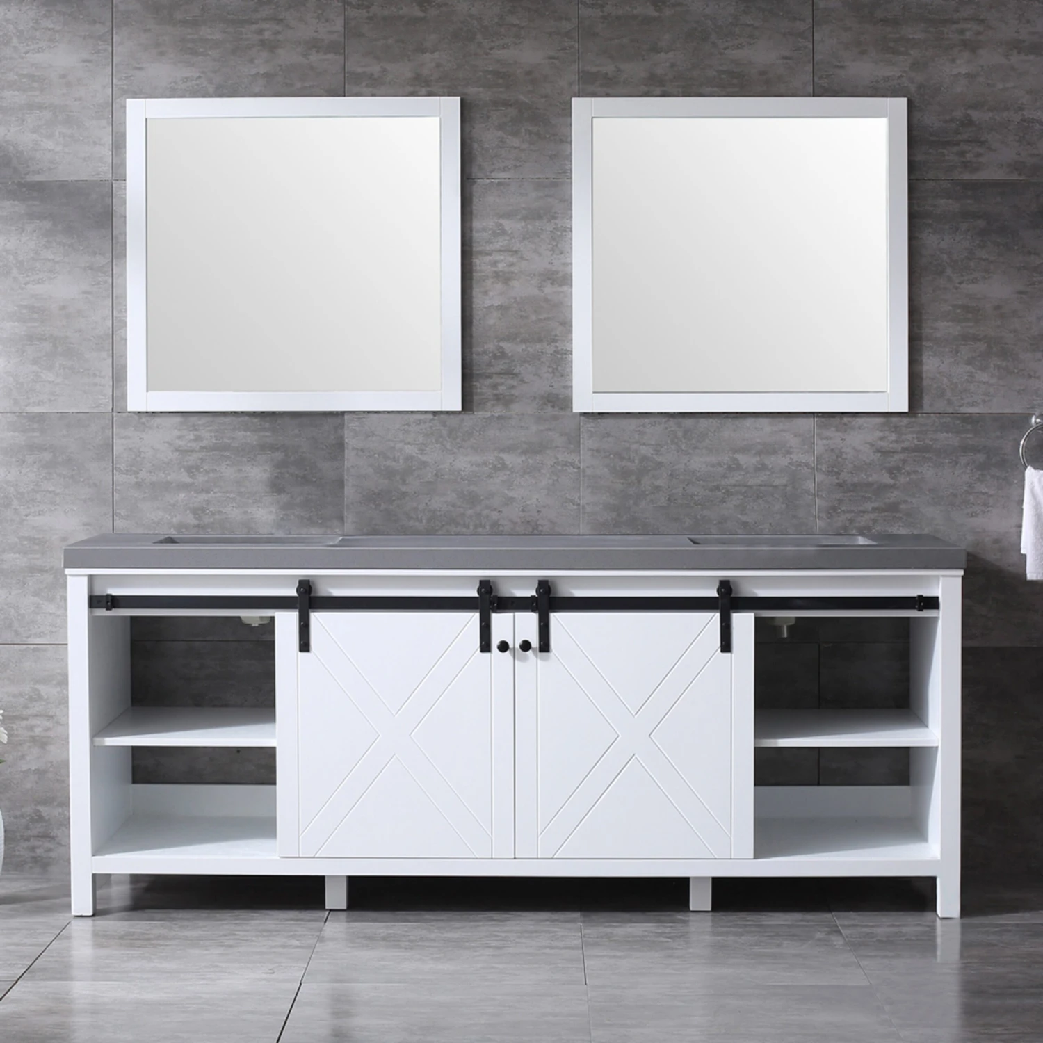Lexora Marsyas 84" White Double Vanity, Grey Quartz Top, White Square Sinks And 34" Mirrors 5 Lexora Marsyas 84" White Double Vanity, Grey Quartz Top, White Square Sinks And 34" Mirrors - Image 3