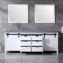 Lexora Marsyas 84" White Double Vanity, Grey Quartz Top, White Square Sinks And 34" Mirrors 21 Lexora Marsyas 84" White Double Vanity, Grey Quartz Top, White Square Sinks And 34" Mirrors -Home And Outdoor LM342284DAASM34 3