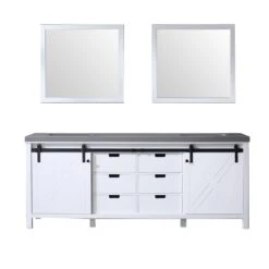 Lexora Marsyas 84" White Double Vanity, Grey Quartz Top, White Square Sinks And 34" Mirrors