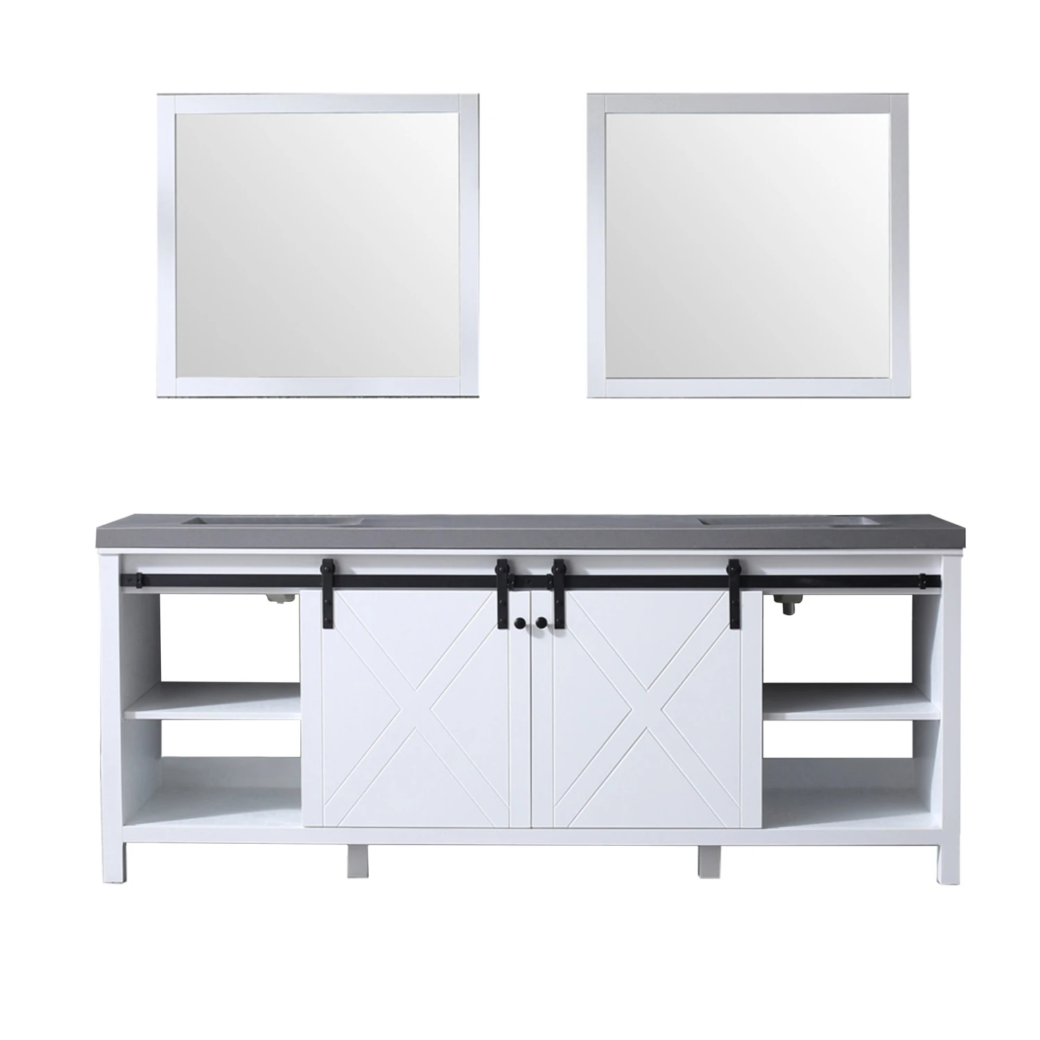 Lexora Marsyas 84" White Double Vanity, Grey Quartz Top, White Square Sinks And 34" Mirrors 10 Lexora Marsyas 84" White Double Vanity, Grey Quartz Top, White Square Sinks And 34" Mirrors - Image 8