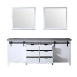 Lexora Marsyas 84" White Double Vanity, Grey Quartz Top, White Square Sinks And 34" Mirrors 26 Lexora Marsyas 84" White Double Vanity, Grey Quartz Top, White Square Sinks And 34" Mirrors -Home And Outdoor LM342284DAASM34 9
