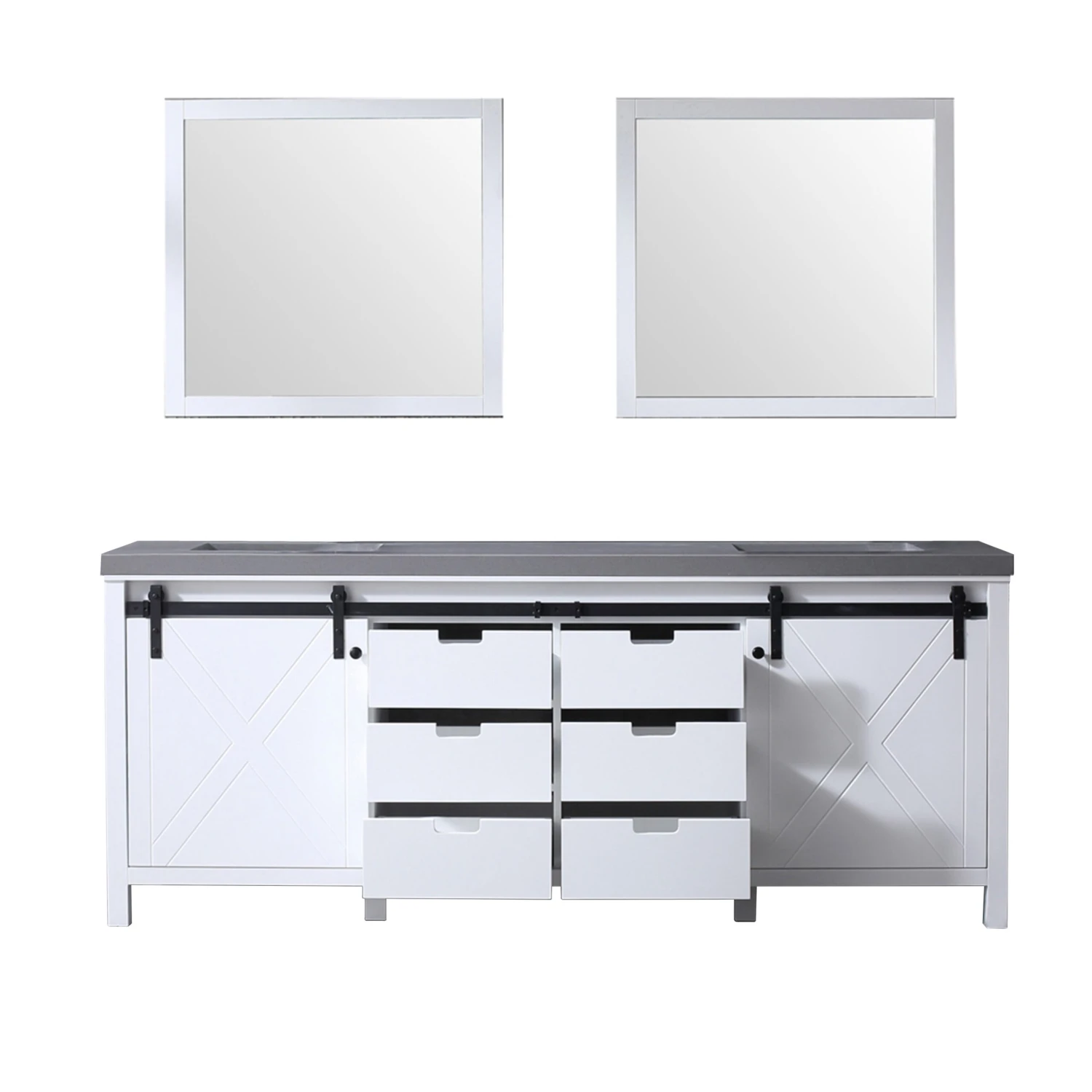 Lexora Marsyas 84" White Double Vanity, Grey Quartz Top, White Square Sinks And 34" Mirrors 11 Lexora Marsyas 84" White Double Vanity, Grey Quartz Top, White Square Sinks And 34" Mirrors - Image 9