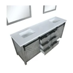 Lexora Marsyas 84" Ash Grey Double Vanity, White Quartz Top, White Square Sinks And 34" Mirrors -Home And Outdoor LM342284DHCSM34 10