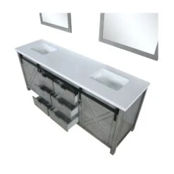 Lexora Marsyas 84" Ash Grey Double Vanity, White Quartz Top, White Square Sinks And 34" Mirrors -Home And Outdoor LM342284DHCSM34 11