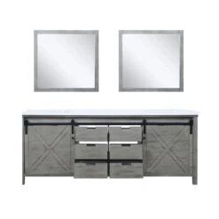 Lexora Marsyas 84" Ash Grey Double Vanity, White Quartz Top, White Square Sinks And 34" Mirrors -Home And Outdoor LM342284DHCSM34 4