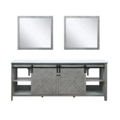 Lexora Marsyas 84" Ash Grey Double Vanity, White Quartz Top, White Square Sinks And 34" Mirrors -Home And Outdoor LM342284DHCSM34 5