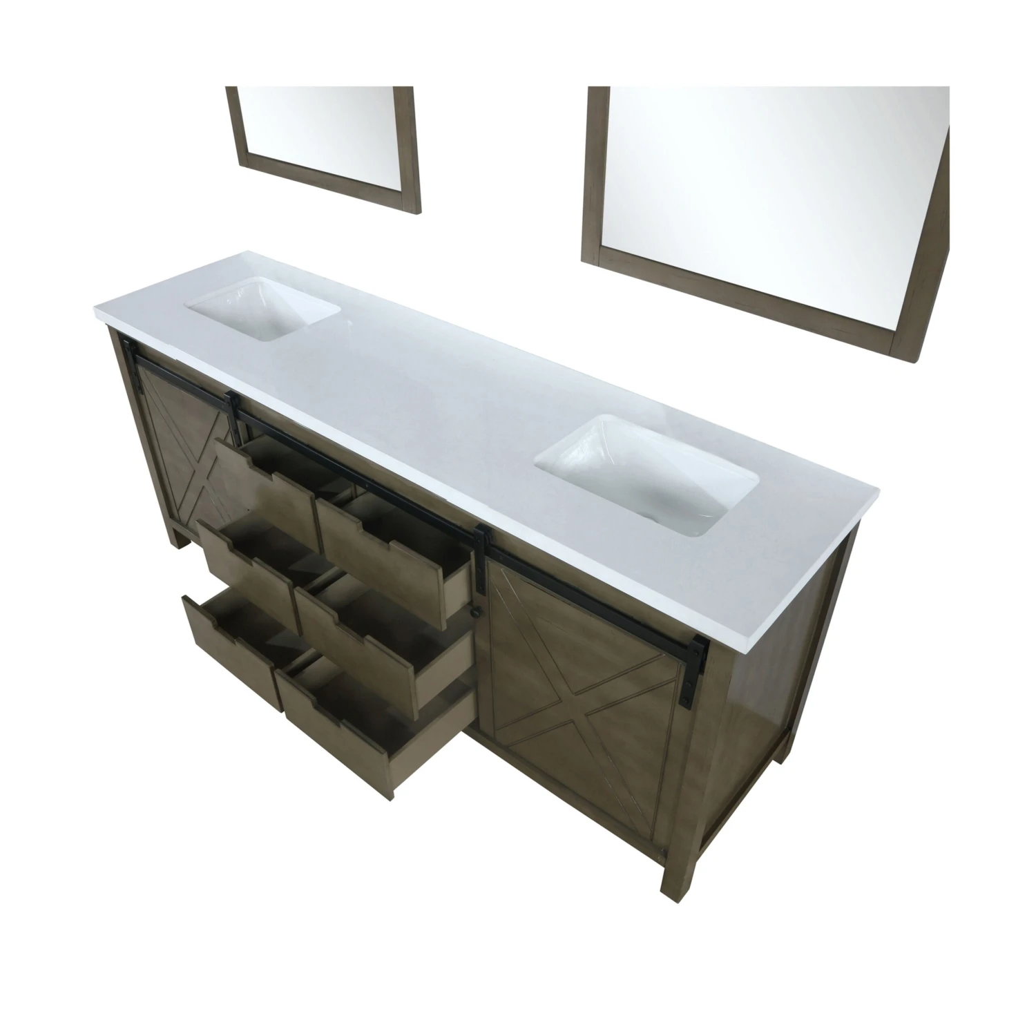 Lexora Marsyas 84" Rustic Brown Double Vanity, White Quartz Top, White Square Sinks And 34" Mirrors 12 Lexora Marsyas 84" Rustic Brown Double Vanity, White Quartz Top, White Square Sinks And 34" Mirrors - Image 10