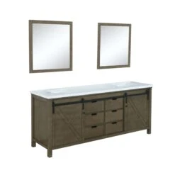 Lexora Marsyas 84" Rustic Brown Double Vanity, White Quartz Top, White Square Sinks And 34" Mirrors 19 Lexora Marsyas 84" Rustic Brown Double Vanity, White Quartz Top, White Square Sinks And 34" Mirrors -Home And Outdoor LM342284DKCSM34 6