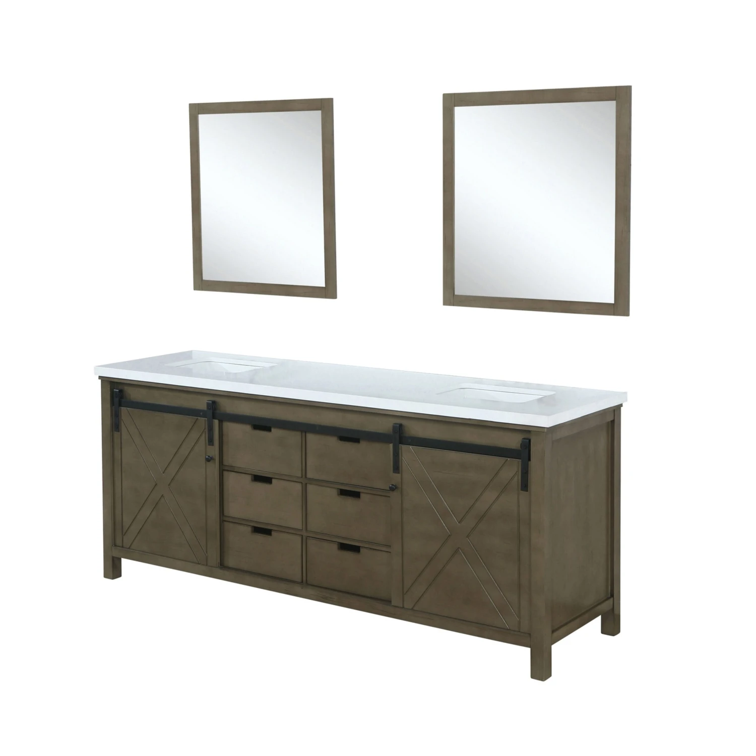 Lexora Marsyas 84" Rustic Brown Double Vanity, White Quartz Top, White Square Sinks And 34" Mirrors 9 Lexora Marsyas 84" Rustic Brown Double Vanity, White Quartz Top, White Square Sinks And 34" Mirrors - Image 7