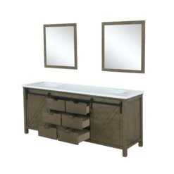 Lexora Marsyas 84" Rustic Brown Double Vanity, White Quartz Top, White Square Sinks And 34" Mirrors 21 Lexora Marsyas 84" Rustic Brown Double Vanity, White Quartz Top, White Square Sinks And 34" Mirrors -Home And Outdoor LM342284DKCSM34 9