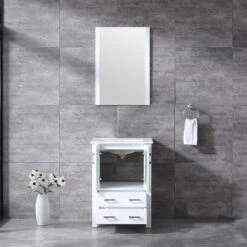 Lexora Volez 24" White Single Vanity, Integrated Top, White Integrated Square Sink And 22" Mirror 17 Lexora Volez 24" White Single Vanity, Integrated Top, White Integrated Square Sink And 22" Mirror -Home And Outdoor LV341824SAESM22 2