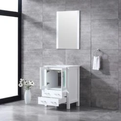 Lexora Volez 24" White Single Vanity, Integrated Top, White Integrated Square Sink And 22" Mirror 18 Lexora Volez 24" White Single Vanity, Integrated Top, White Integrated Square Sink And 22" Mirror -Home And Outdoor LV341824SAESM22 3